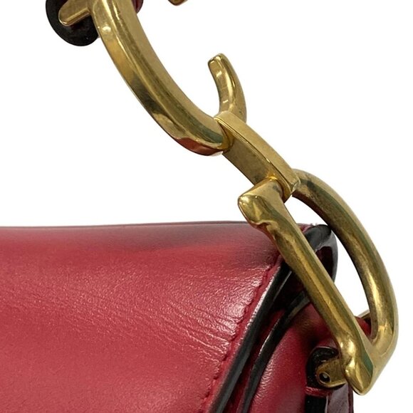 Auth DIOR/ChristianDior Saddle Bag Red Leather Handbag - Picture 11 of 16